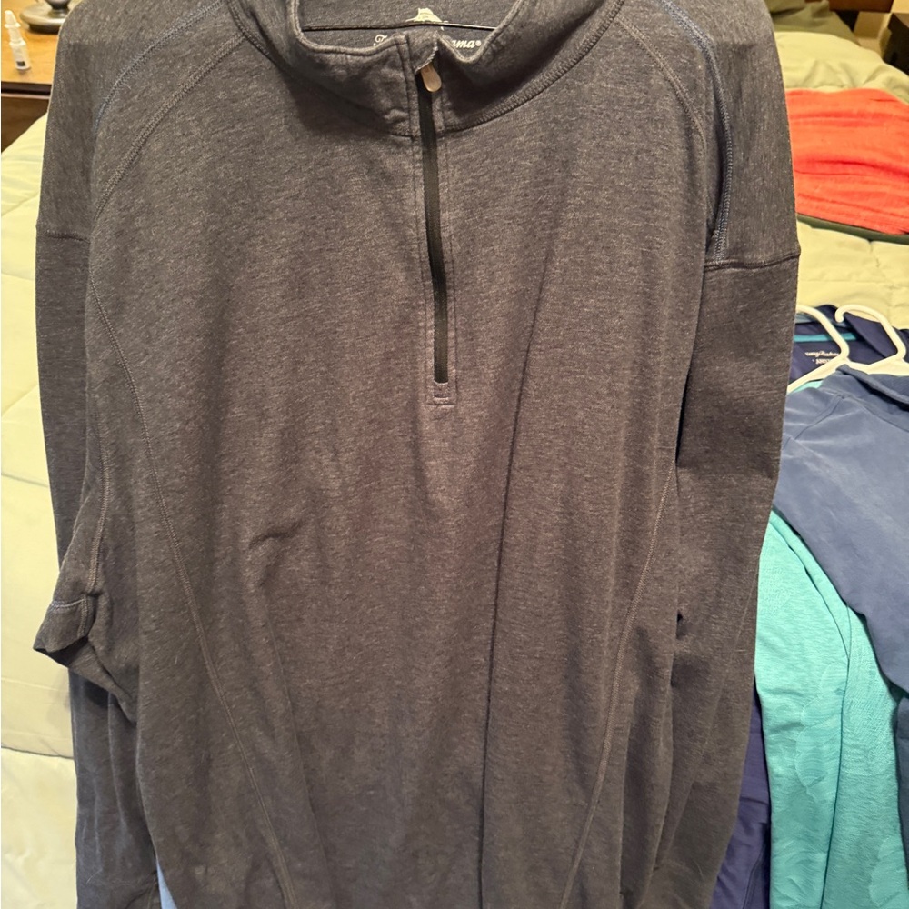 Tommy Bahama Charcoal Long Sleeve Quarter-Zip Shirt
